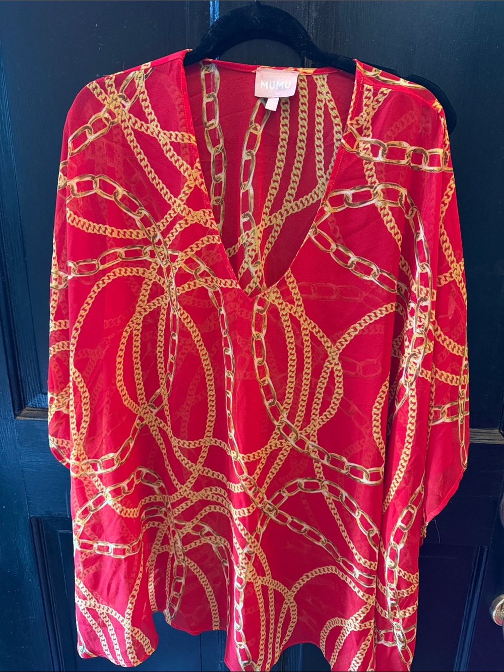 Show Me Your MuMu Red & Gold Chain-Print Swim Coverup